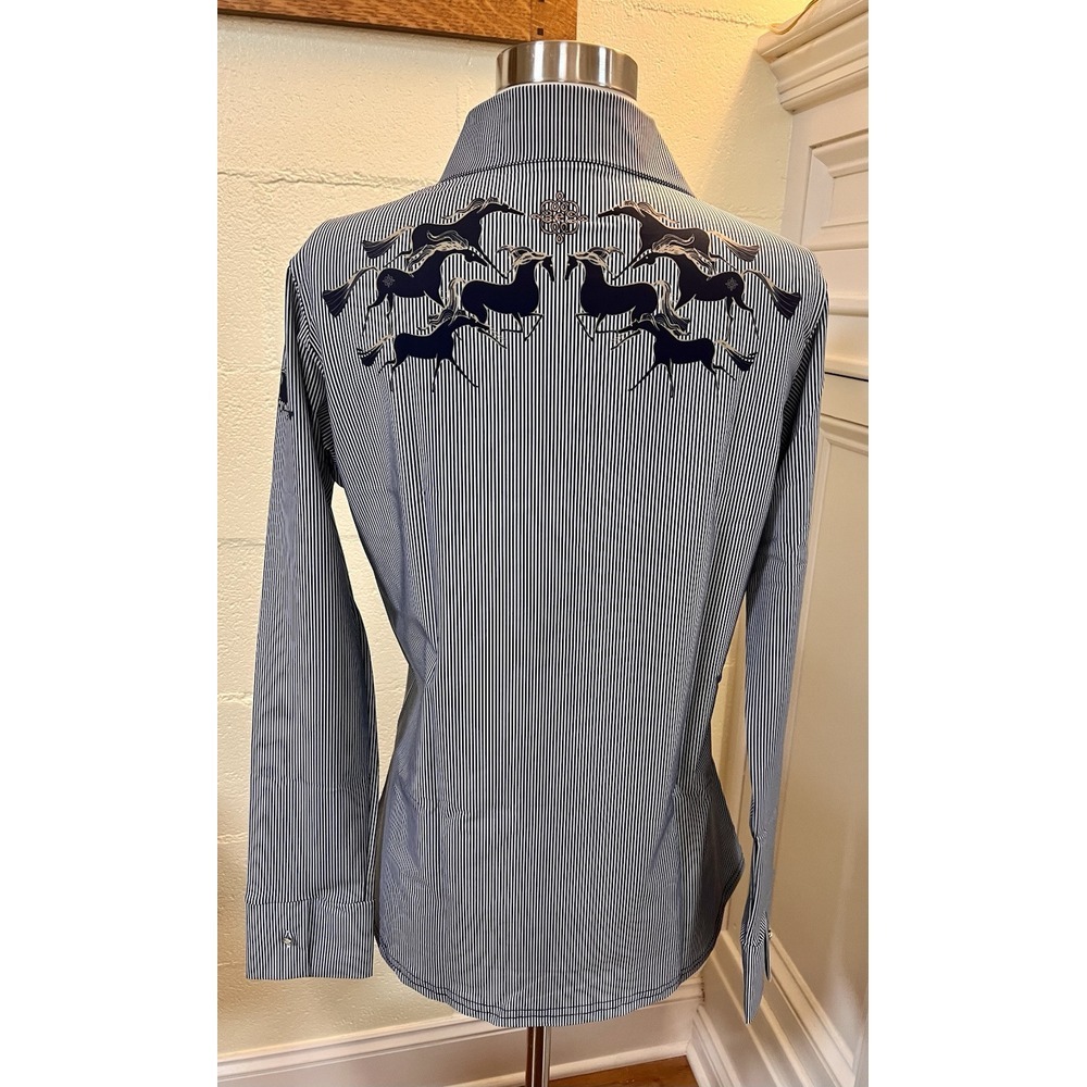 New With‎ Tags Espoir Running Horses Navy Ladies' Button Sun Shirt Size Medium - Picture 9 of 10